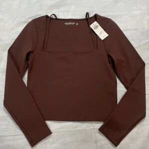 New Abercrombie & Fitch Long-Sleeve‎ Strappy Ponte Top Brown Size S Sporty Fit